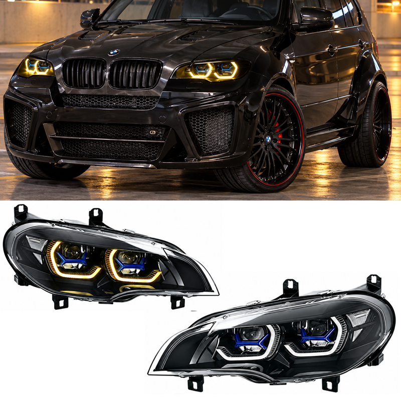 2008-2012 BMW X6/X6M Yellow-White G05 Laser Style LED Headlights | E71 Pre-Facelift